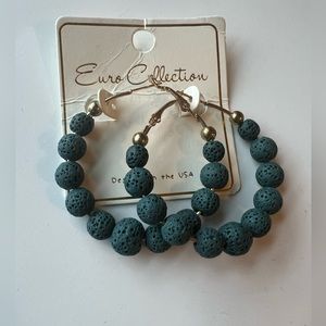Anthropologie x Meraki Mamas Biutik Lava Bead Earings, Teal